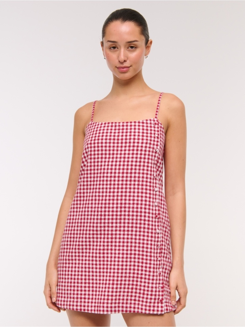 Abercrombie SMALL TALL Gingham Spaghetti Strap Mini Dress skort IN TALL- Red